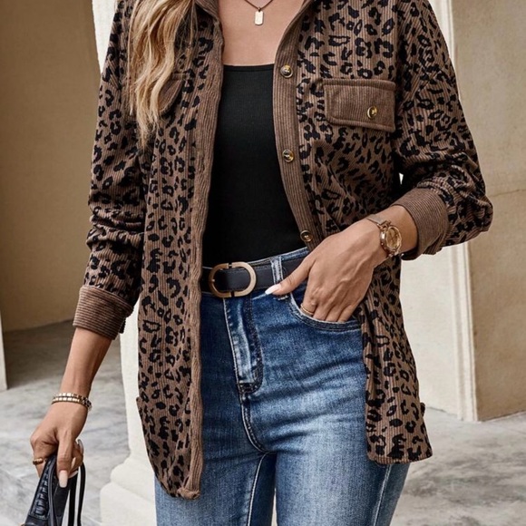 EMERY ROSE Women's Leopard Print Front Button Casual Long Sleeve Regular Jacket - Picture 1 of 5